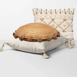 OPALHOUSE Oversized Jute Braided Pillow with Poms